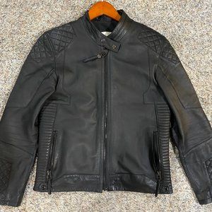 Boda Skins Men's Black Leather Motorcycle Jacket, Gun Metal Slim Fit size medium
